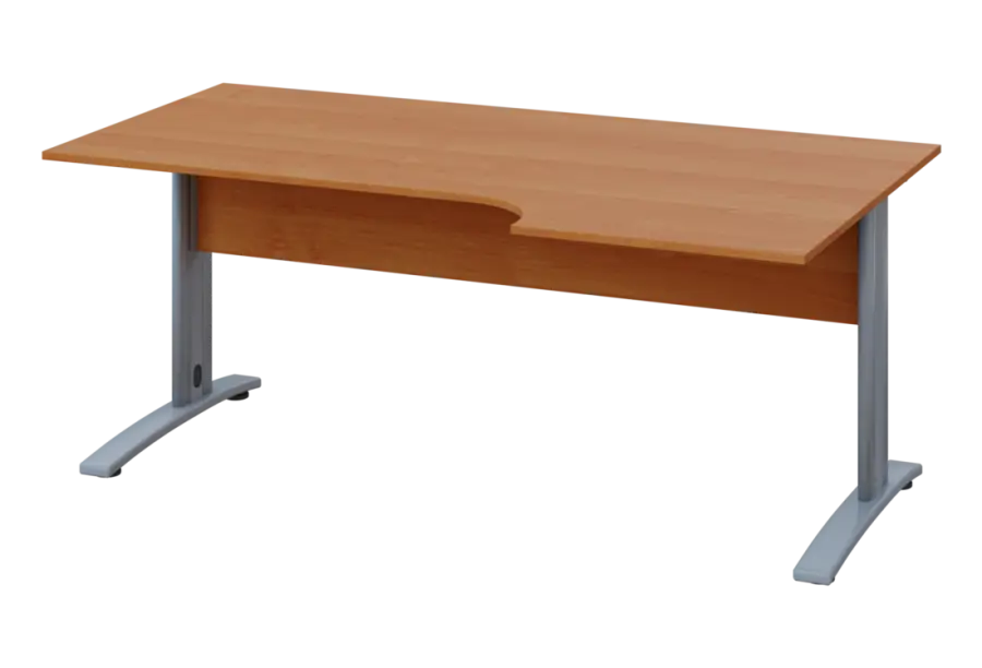 ERK 18 - 186 stůl kancelářský, rohový, pravý, kovová podnož stříbrná, deska 18 mm, široký 1800 mm, olše jantar